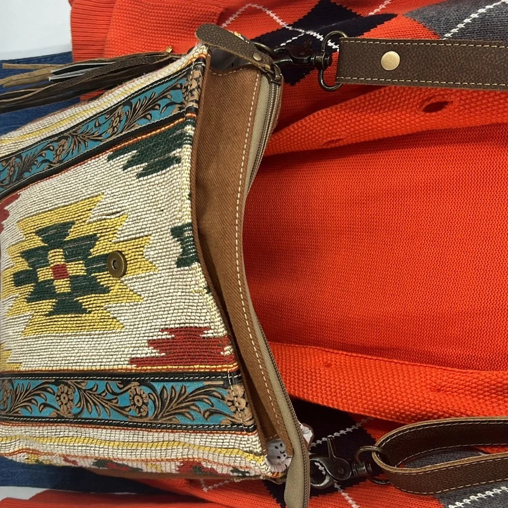 Myra Bag Beaming & Bright Hand-Tooled Bag aztec embroidered Crossbody bag